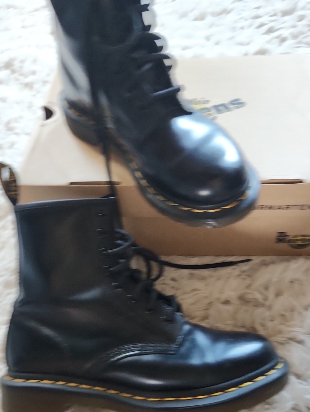 Dr. Martens Black Leather Lace-Up Boots with Yellow Stitching